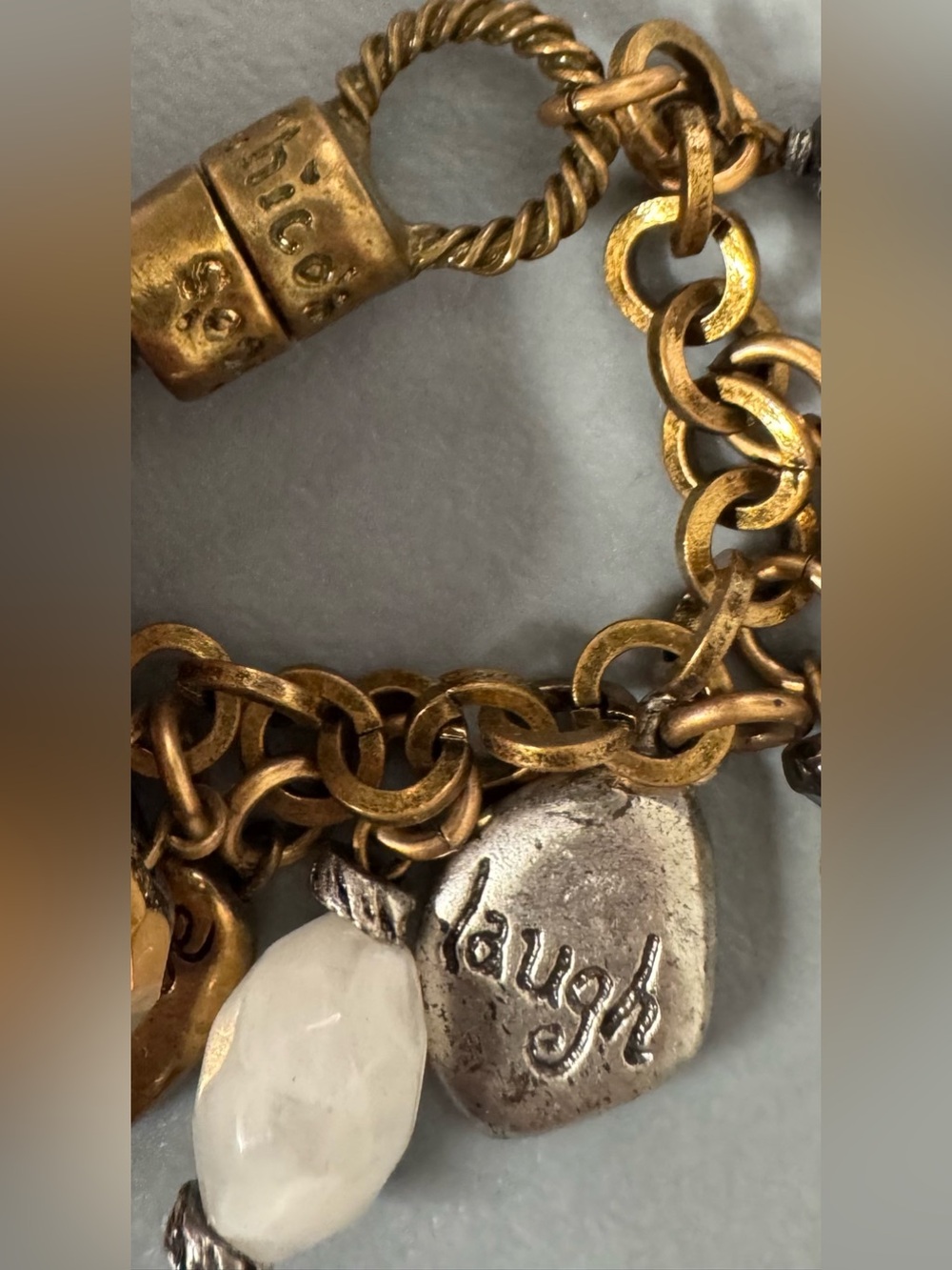 Chico's Gold-Tone Charm Bracelet with White and Amber Accents motivational boho - Picture 6 of 7